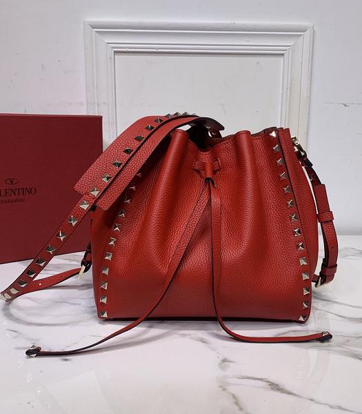 Valentino Garavani Rockstud Red Original Real Leather Shoulder Bag