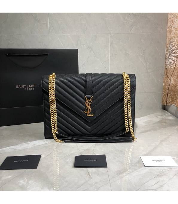 YSL Matelasse Black Original Caviar Calfskin Leather Golden Metal Large Envelope Bag