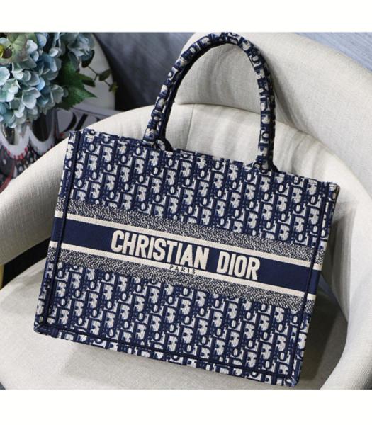 Christian Dior Embroidered Canvas 36cm Book Tote Bag Blue