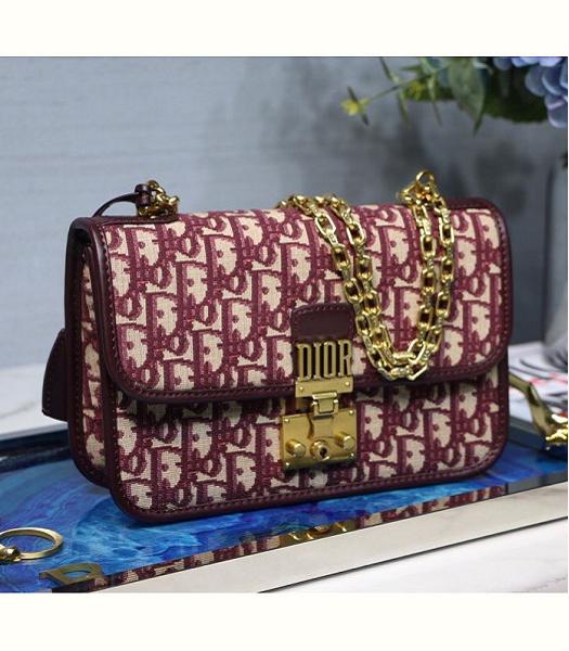Christian Dior Dioraddict Embroidery Canvas 24cm Flap Bag Jujube