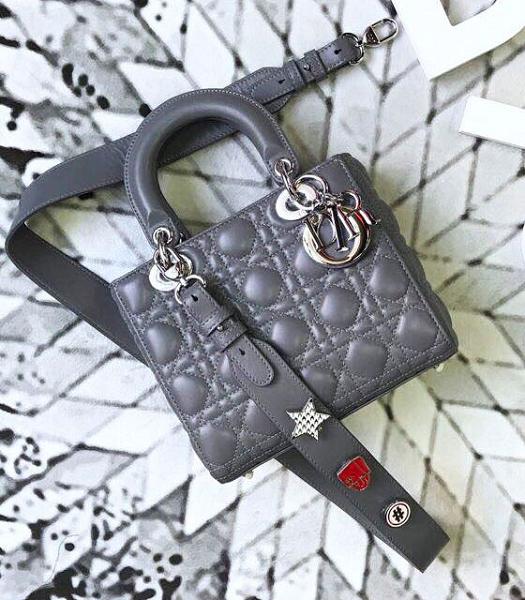 Christian Dior My ABCDior Original Lambskin Silver Metal 20cm Tote Bag Grey