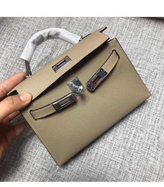 Hermes Kelly 19cm Mini Tote Bag Light Grey Imported Leather Silver Metal