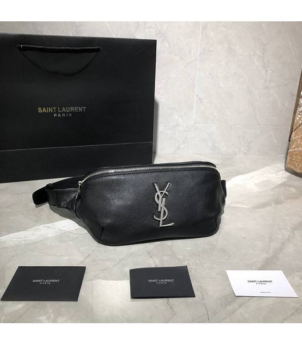 YSL Black Original Lambskin Leather Silver Metal 25cm Belt Bag