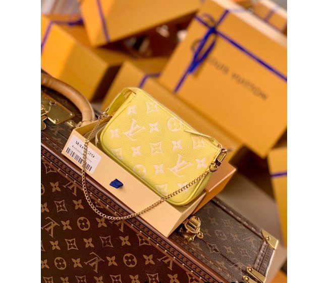 Louis Vuitton Mini Pochette Accessoires Pouch Bag in Monogram Embroidered Leather M46129 Lemon Yellow 2022