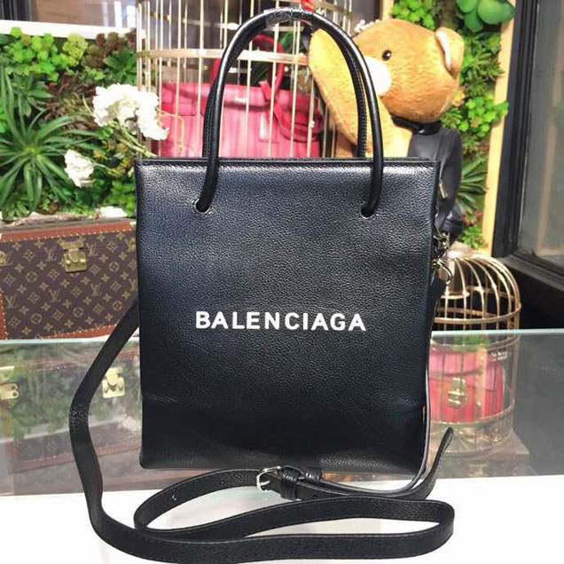 Balenciaga Logo Pebbled Leather Shopping Tote Bag 20cm Spring Summer 2018 Collection Black