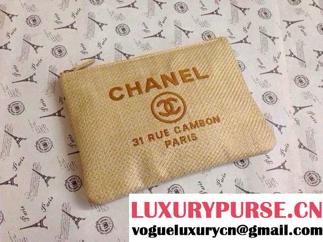 Chanel Deauville Canvas Clutch Yellow 2014