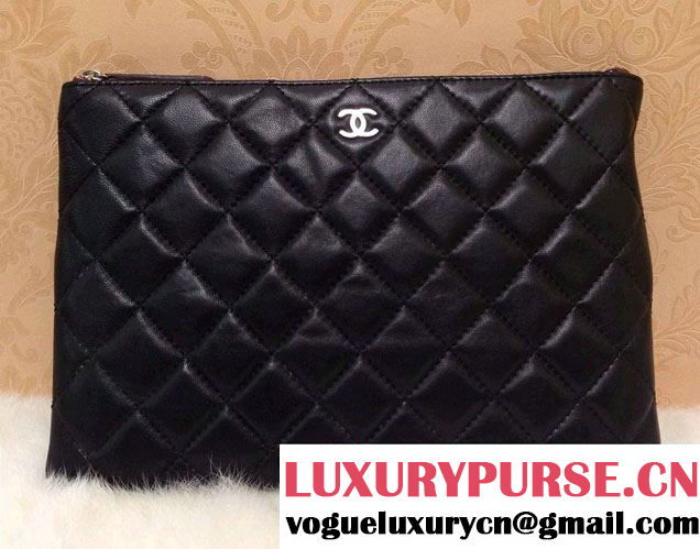 Chanel Lambksin Leather Ipad Clutch Case Small Bag Black A69252
