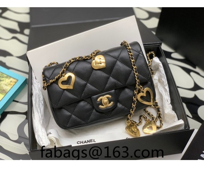 Chanel Lambskin Mini Flap Bag with Heart Chain AS3457 Black 2022 TOP