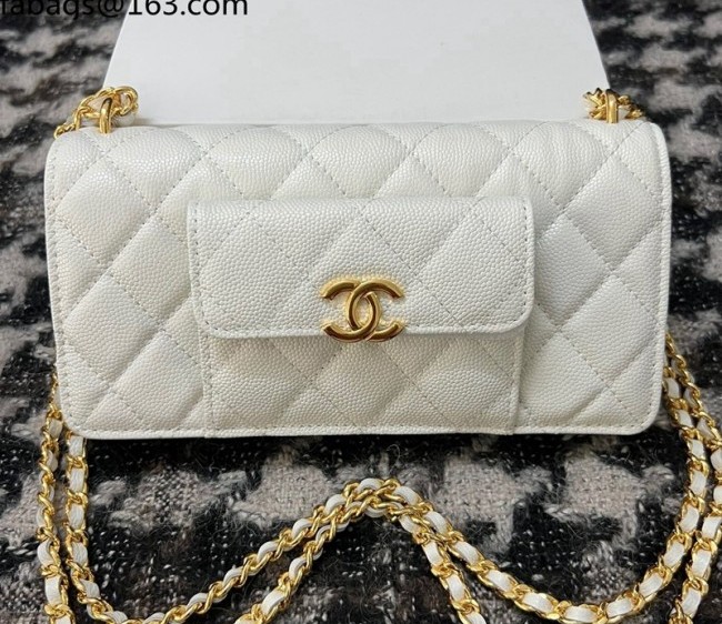 Chanel Grained Calfskin Wallet on Chain WOC Bag A68088 White 2022