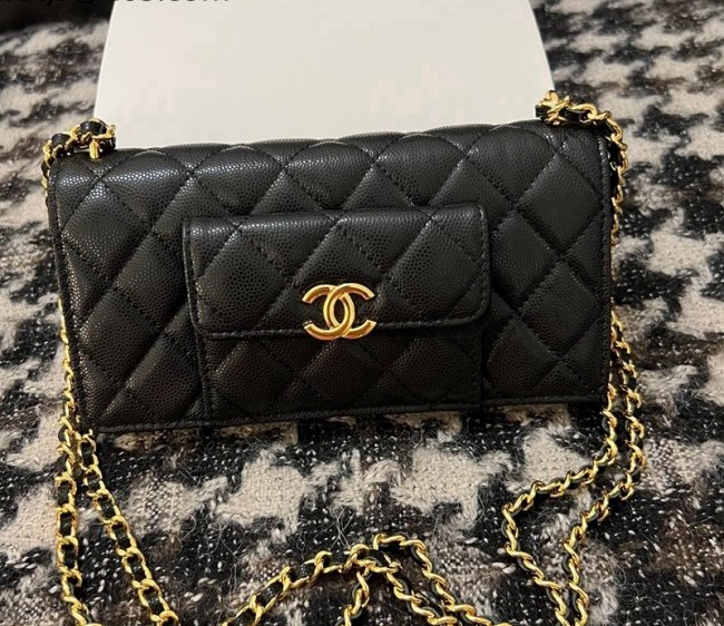 Chanel Grained Calfskin Wallet on Chain WOC Bag A68088 Black 2022
