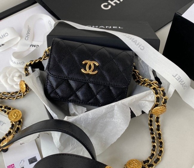 Chanel Grained Calfskin Clutch with Coin Chain AP2857 Black 2022