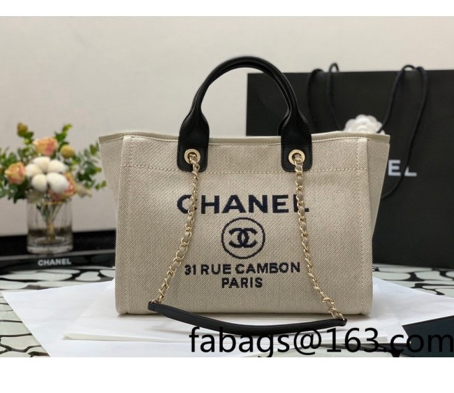 Chanel Deauville Mixed Fibers Small Shopping Bag AS3257 Beige/Black 2022 062751