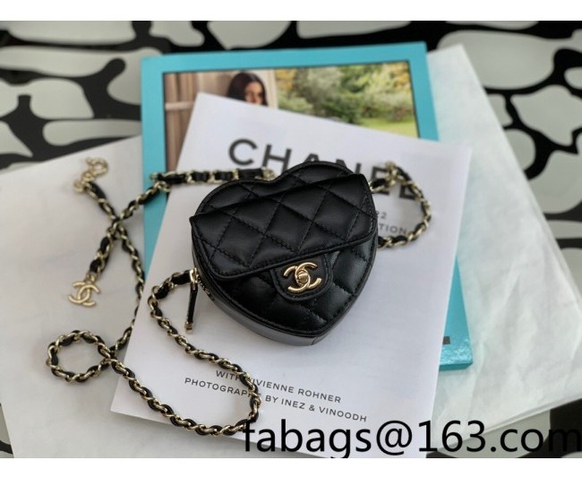 Chanel Lambskin Heart Mini Belt Bag Black 2022