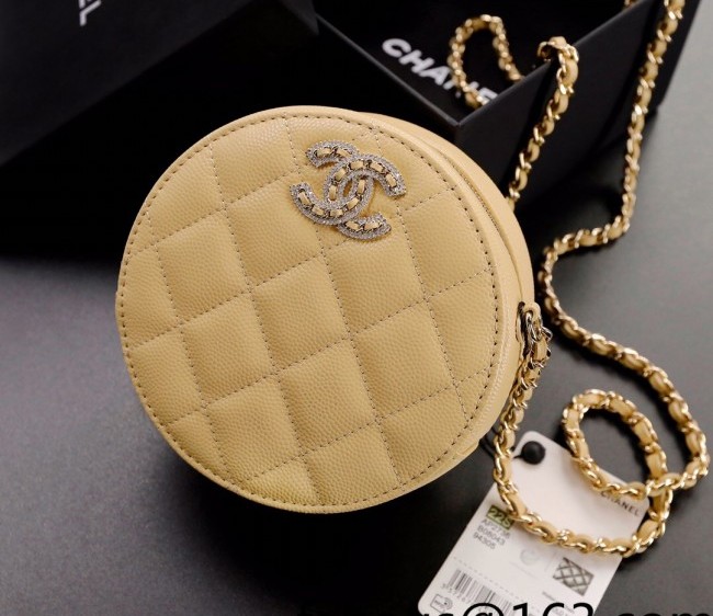Chanel Grained Calfskin Round Clutch with Chain and Crystal CC AP2736 Yellow 2022