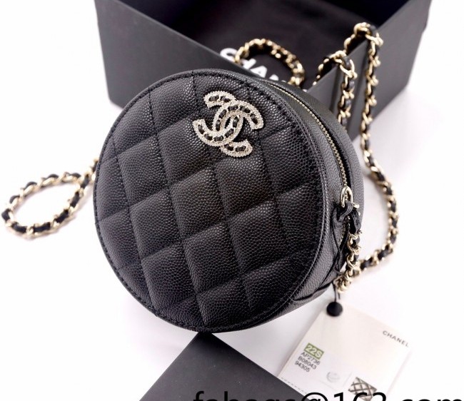 Chanel Grained Calfskin Round Clutch with Chain and Crystal CC AP2736 Black 2022
