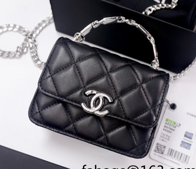 Chanel Lambskin Clutch with Chain and Coco Top AP2758 Black 2022 04