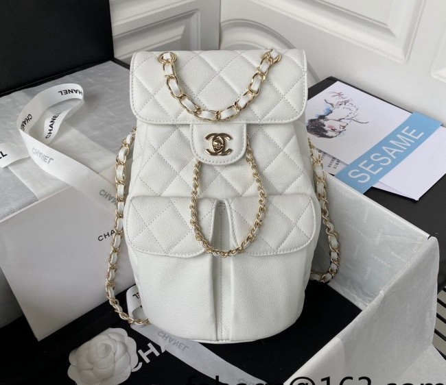 Chanel Grained Calfskin Backpack AS3200 White 2022