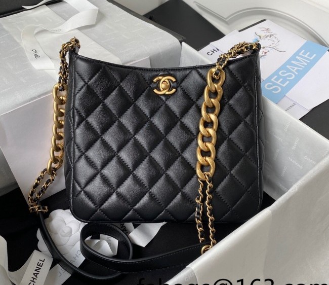 Chanel Lambskin Hobo Bag with Large Chain AS3112 Black 2022