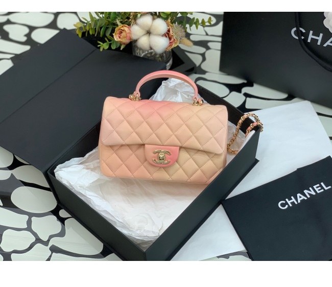Chanel Lambskin Mini Flap Bag with Top Handle AS2431 Pink/Beige 2022