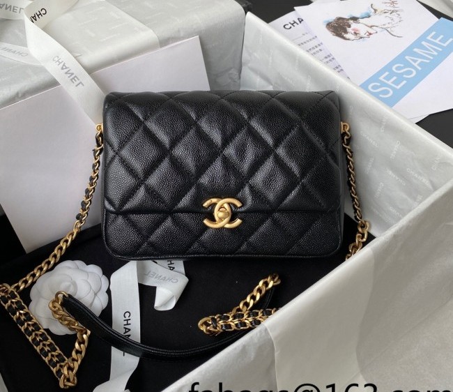 Chanel Grained Calfskin Flap Bag with Double Chain Black 2022
