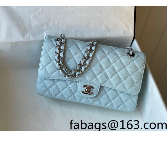 Chanel Grained Calfskin Classic Medium Flap Bag A01112 Light Blue/Silver 2022