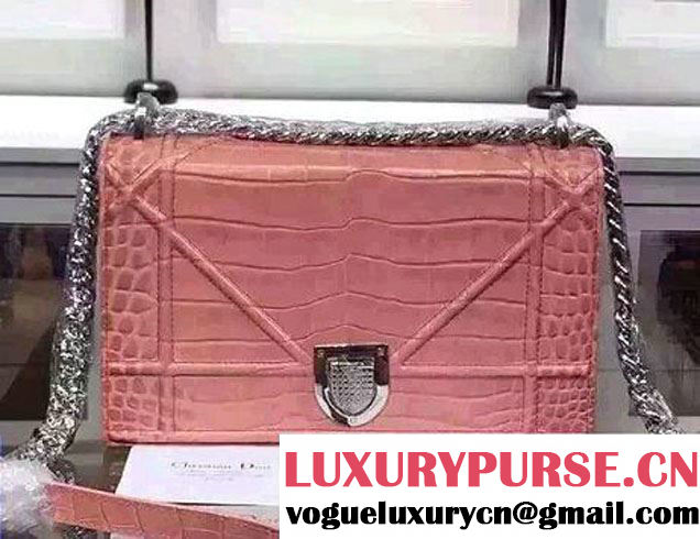 Dior Croco Pattern Leather Diorama Flap Bag Pink 2015
