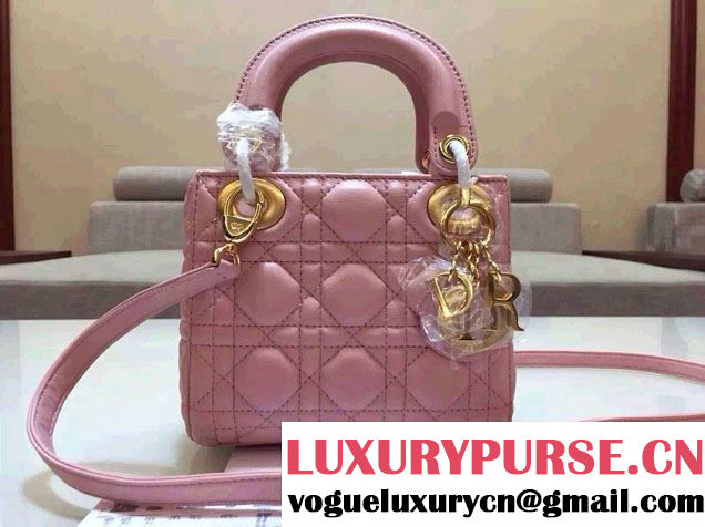 Lady Dior Small Bag with Adjustable Strap in Lambskin Leather Pink 2015