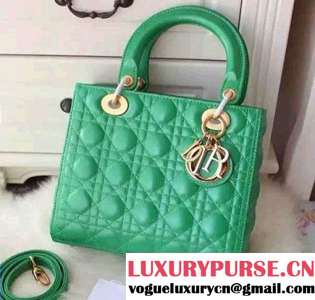 Lady Dior Medium Bag in Sheepsin Leather Green With Gold Hardware