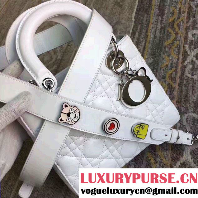 Lady Dior Lambskin Bag White With Embroidered Lucky Badges Strap Cruise 2017