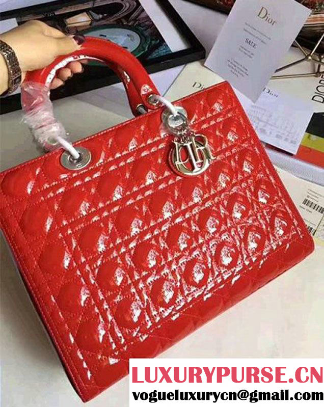 Lady Dior Large Bag Original Quality Patent Leather Red