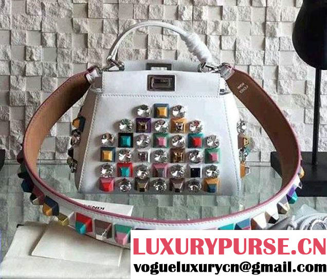 Fendi Multicolor Beaded and Studs Peekaboo Mini Tote Bag White 2016