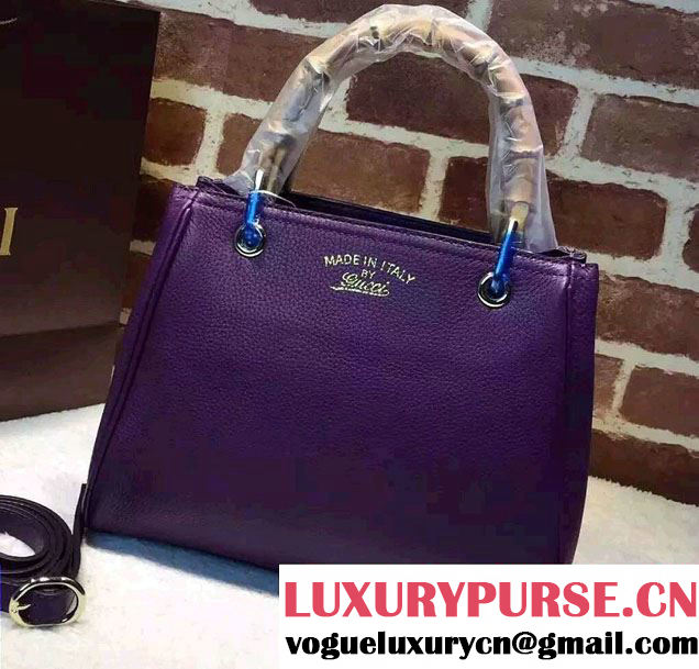 Gucci Small Bamboo Shopper Leather Tote Bag 336032 Dark Purple