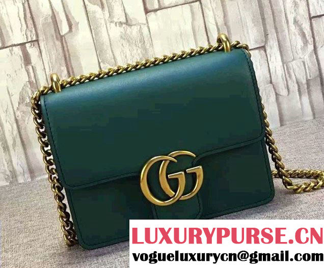 Gucci GG Marmont Leather Chain Shoulder Small Bag 431384 Green 2016