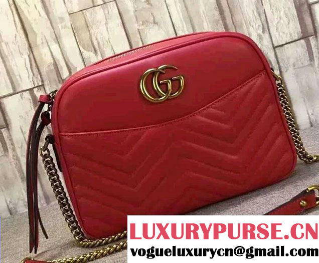 Gucci GG Marmont Matelassé Chevron Shoulder Medium Bag 443499 Red 2016