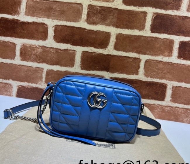 Gucci GG Marmont Geometric Leather Mini Shoulder Bag 634936 Blue 2022