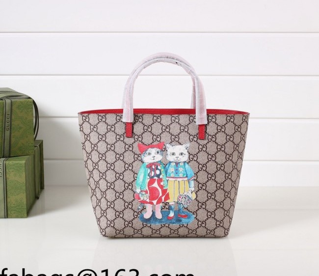 Gucci Children's GG Canvas Tote Bag with Cats Print 410812 Red 2022 06