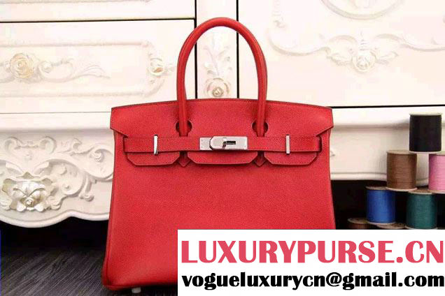 Hermes Birkin 30/35 Bag in Original Epsom Leather Bag Red/Silver