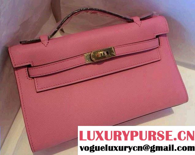 Hermes Kelly 22 Epsom Leather Clutch Bag Pink