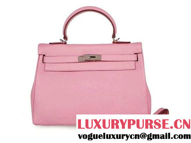 Hermes Kelly 32CM Top Handle Bag Pink Clemence Leather Silver