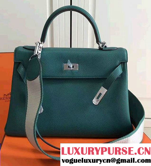 Hermes Kelly 32/28 Togo Leather With Amazon Strap Bag Ocean Green 2016