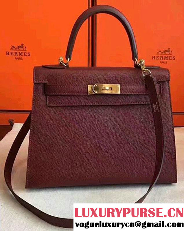 Hermes Kelly 28CM/32CM Bag In Original Epsom Leather With Gold/Silver Hardware Burgundy