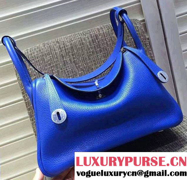 Hermes Lindy 26/30 Bag In Original Togo Leather Gold/Sliver Hardware Blue