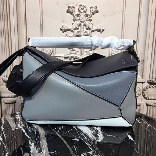 Loewe Puzzle Colorblock Satchel Bag 29cm Calfskin Leather Fall Winter 2017 Collection Gray White