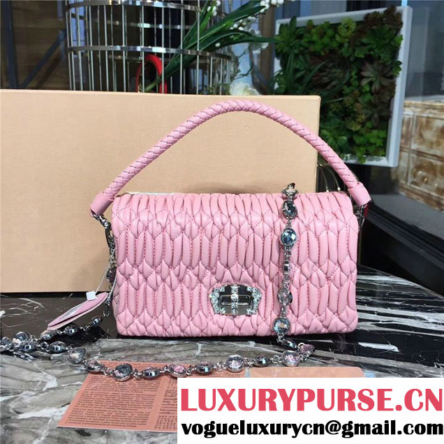 Miu Miu Crystal Embellished 20cm Shoulder Bag Nappa Calfskin Leather Fall Winter 2017 Collection Rose Pink