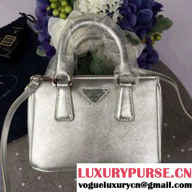 Prada Mini Galleria Saffiano Leather Bag Silver (1A053-6032210 )