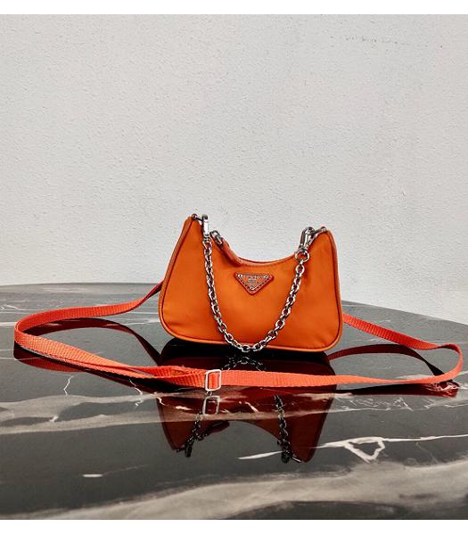 Prada Orange Nylon With Original Leather Mini Hobo Bag
