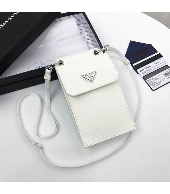 Prada White Original Saffiano Cross Veins Leather Cellphone Case