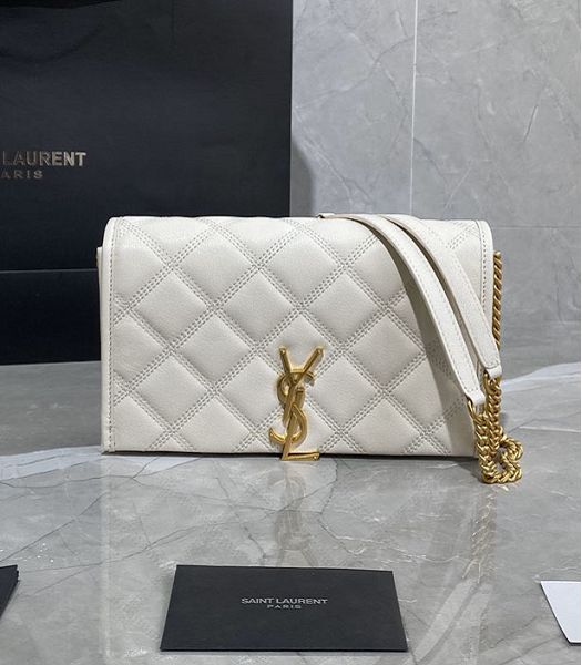 YSL Becky White Original Diamond Quilted Lambskin Wallet On Chain