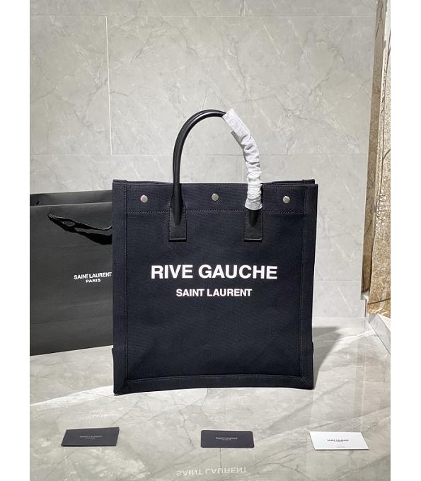 YSL Rive Gauche Black Original Linen Medium Tote Bag