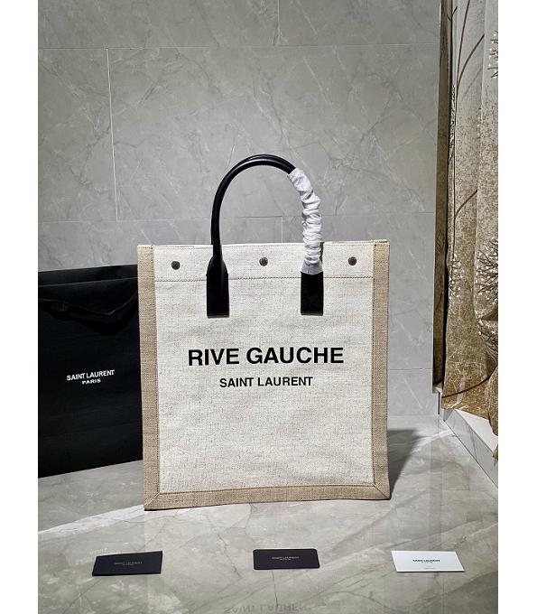 YSL Rive Gauche White Original Linen Medium Tote Bag